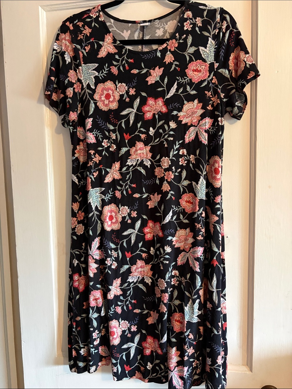 Old Navy Black Floral Short Sleeve Swing Dress